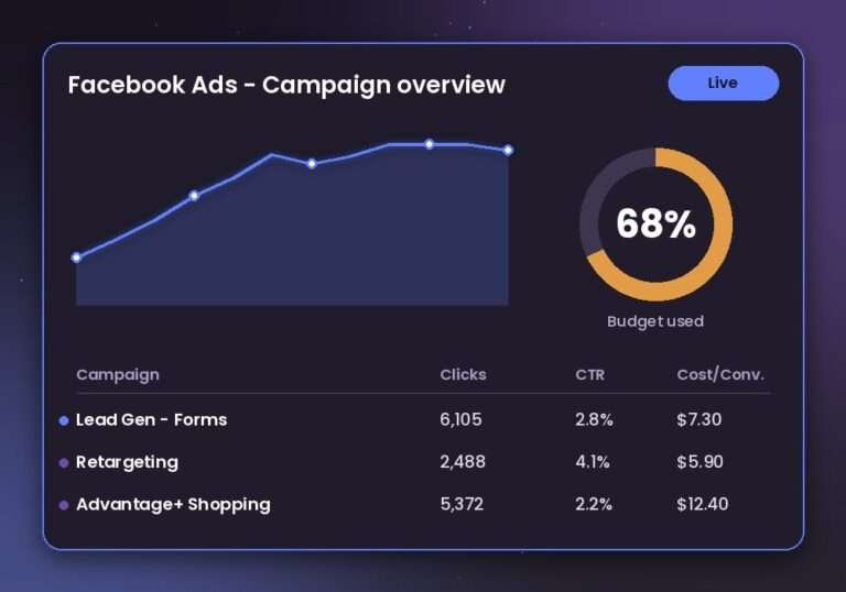Facebook Ads campaign performance dashboard