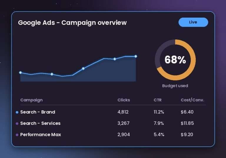 Google Ads campaign performance dashboard